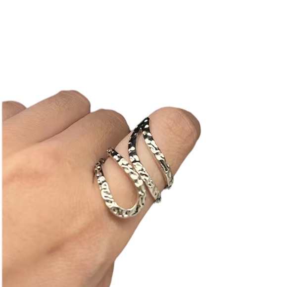 Hammered Silver Metal Wrap Style Ring - Picture 2 of 6